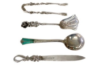 Sugar Nips, Letter Opener, Enamel Spoons