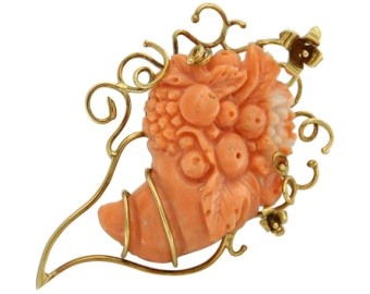 18ct Gold & Coral Brooch