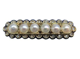Gold Diamond & Pearl Brooch