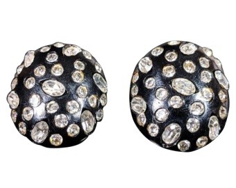 Weiss Jet & Rhinestone Earrings