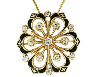 14ct Gold Black Enamel Brooch
