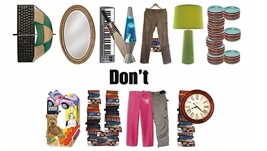 Slogan donate don't dump created from donatable items