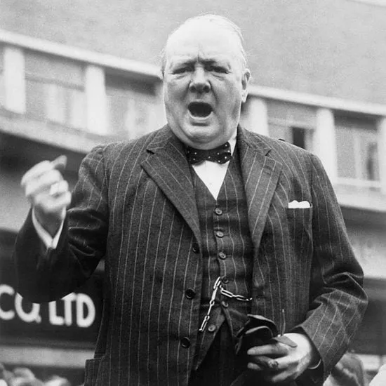 Winston Churchill making a rousing speech