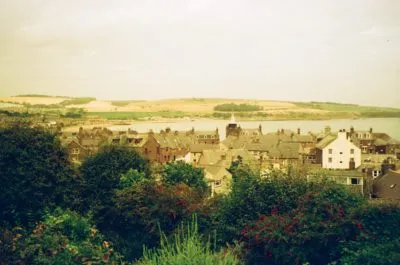 Vintage film photograph of a small village 