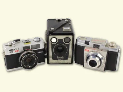 Vintage Ricoh, Box Brownie and Kodak cameras