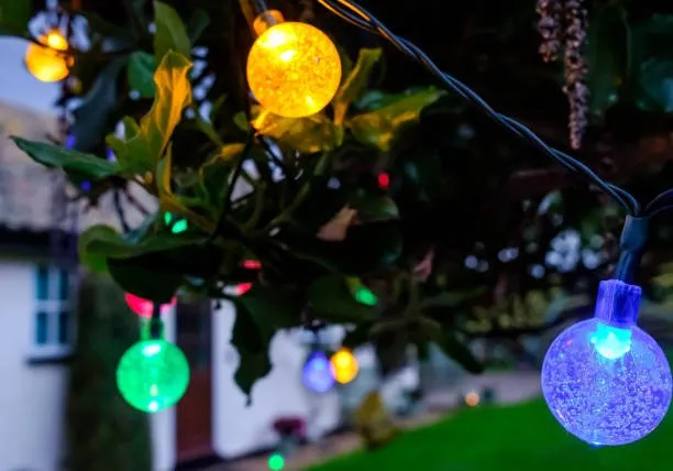 Close up multicoloured spherical lights